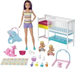 Barbie Skipper Babysitter Puppe (brünett), Kinderzimmer-Spielset Mit Baby-Puppen