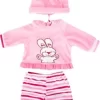 BAYER Kleider Für Puppen 40-46 Cm: 3-tlg. - Hose, Oberteil, Mütze, Rosa/rot/weiß