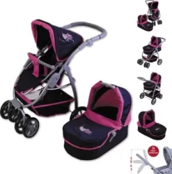 KNORRTOYS.COM Kombi-Puppenwagen Coco - Flying Hearts Blue Pink