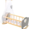 MyToys ORIGINALS Holz Puppenwiege, Grau Mit Bettwäsche