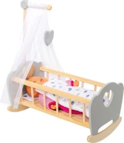 MyToys ORIGINALS Holz Puppenwiege, Grau Mit Bettwäsche -Puppenwelt Verkauf 19919005 03