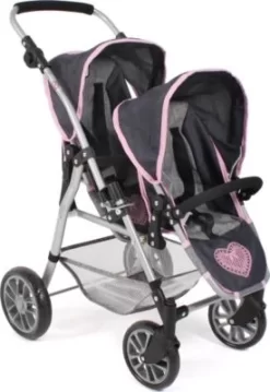 CHIC 2000 Tandem-Buggy Puppenzwillingswagen TWINNY, Melange Grau-navy