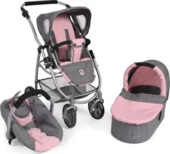 CHIC 2000 Kombi-Puppenwagen 3 In 1 Emotion All In, Melange Grau-rosa