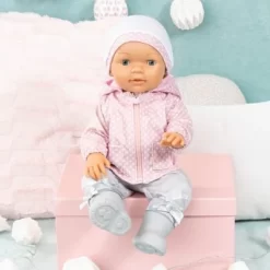 BAYER Puppenkleidung 38-42 Cm, Regenoutfit Rosa/grau -Puppenwelt Verkauf 25569432 05