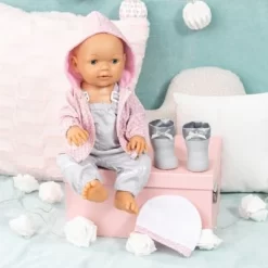 BAYER Puppenkleidung 38-42 Cm, Regenoutfit Rosa/grau -Puppenwelt Verkauf 25569432 06