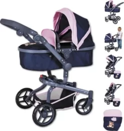 KNORRTOYS.COM Puppenwagen Boonk - Navy Pink Bear