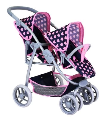 KNORR Toys Zwillingspuppenwagen Milo - "Pink Hearts" 3 KNORR Toys Zwillingspuppenwagen Milo - "Pink Hearts" – Bild 3