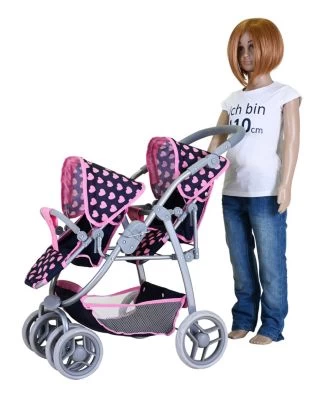 KNORR Toys Zwillingspuppenwagen Milo - "Pink Hearts" 4 KNORR Toys Zwillingspuppenwagen Milo - "Pink Hearts" – Bild 4
