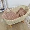 TinaForKids Puppenwiege Aus Weiden Mit Bettwäscheset, Puppenbett Natur/Rosa
